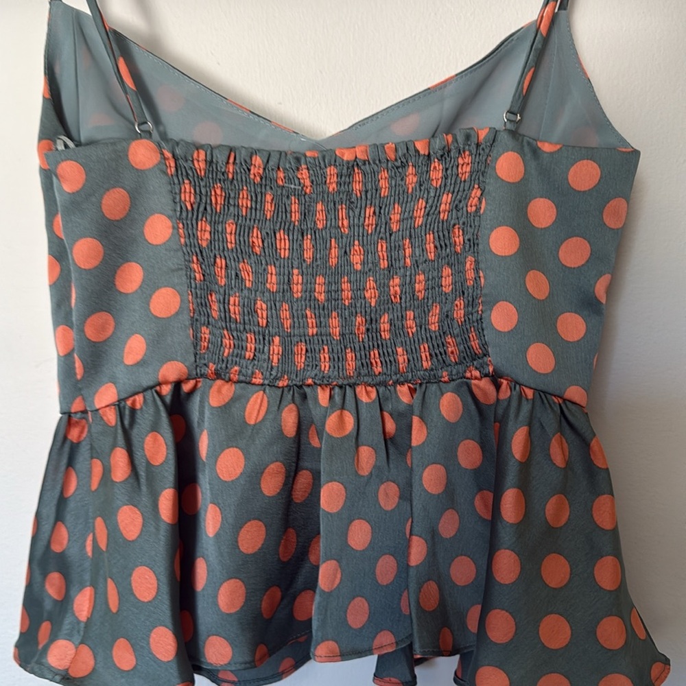 Zara green orange polka dot peplum cami top Sz Medium - Picture 4 of 8